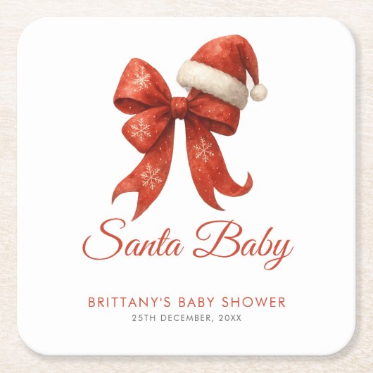 Elegant Santa Baby shower Red Bow Christmas Kartonnen Onderzetters (Voorkant)