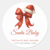 Elegant Santa Baby shower Red Bow Christmas Ronde Sticker (Voorkant)