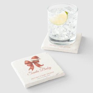 Elegant Santa Baby shower Red Bow Christmas Stenen Onderzetter