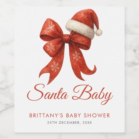 Elegant Santa Baby shower Red Bow Christmas Wijn Etiket (Enkel label)