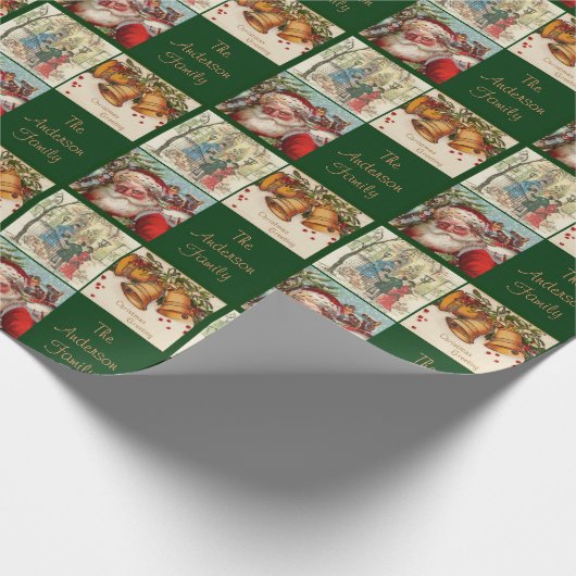 Elegant  Santa Bells Familienaam Paper Cadeaupapier (Hoek)