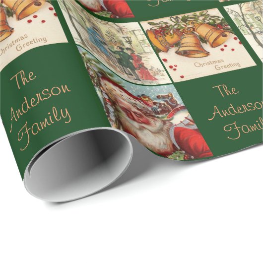 Elegant  Santa Bells Familienaam Paper Cadeaupapier (Rol Hoek)