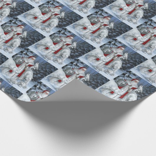 Elegant Santa Claus en Polar Beren Kerstmis Cadeaupapier (Hoek)