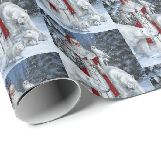 Elegant Santa Claus en Polar Beren Kerstmis Cadeaupapier (Rol Hoek)