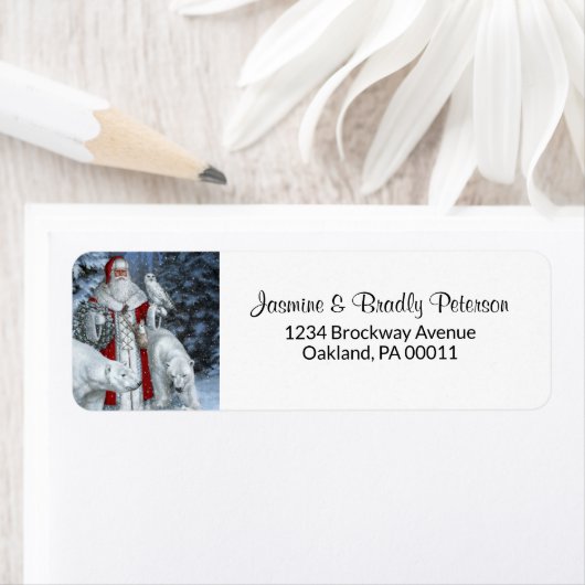 Elegant Santa Claus en Polar Beren Kerstmis Etiket (Insitu)