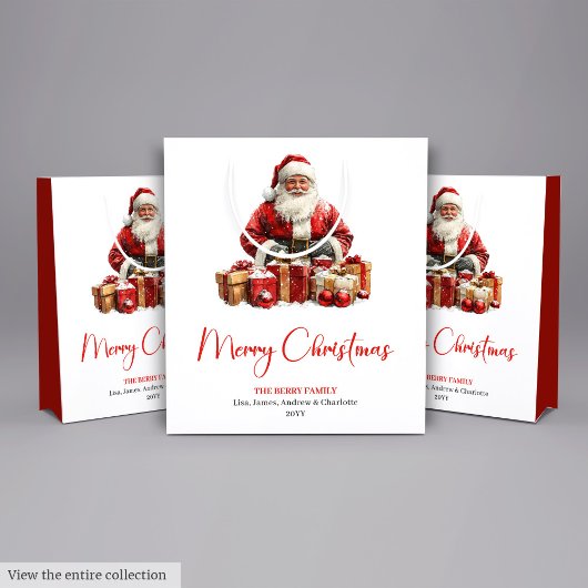 Elegant Santa Claus Minimalist Cozy Christmas Bag Medium Cadeauzakje