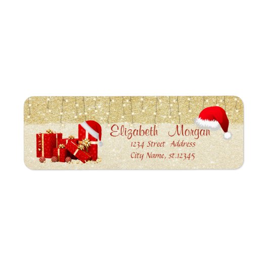 Elegant, Santa Hat, Cadeaus, Glittery Etiket (Voorkant)