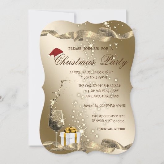 Elegant, Santa Hat, Glass, Corporate Kerstparty Kaart (Voorkant)