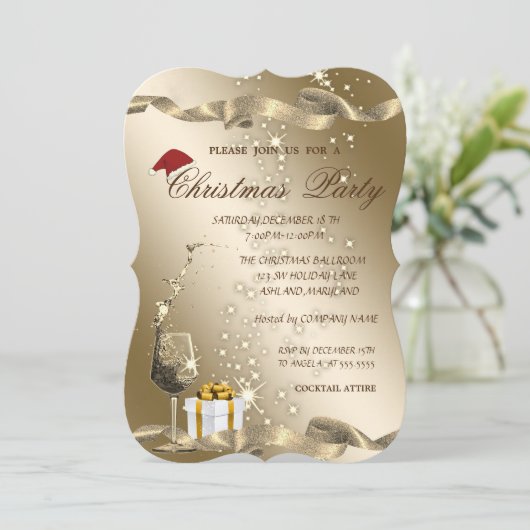 Elegant, Santa Hat, Glass, Corporate Kerstparty Kaart (Staand voorkant)