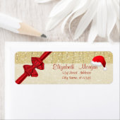 Elegant, Santa Hat, Red Bow, Gold Glittery Etiket (Insitu)