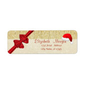 Elegant, Santa Hat, Red Bow, Gold Glittery Etiket (Voorkant)