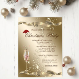 Elegant, Santa Hat, Wine Glass Kerstparty Kaart