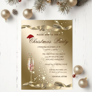 Elegant, Santa Hat, Wine Glass Kerstparty Kaart