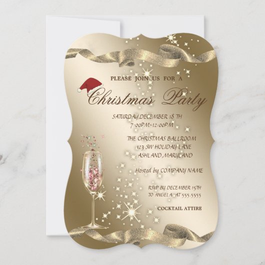 Elegant, Santa Hat, Wine Glass Kerstparty Kaart (Voorkant)