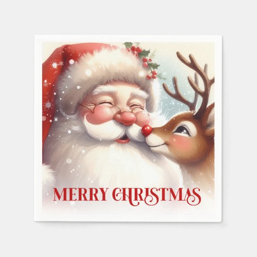 Elegant Santa Rudolph Holiday Table Napkins Servet (Voorkant)