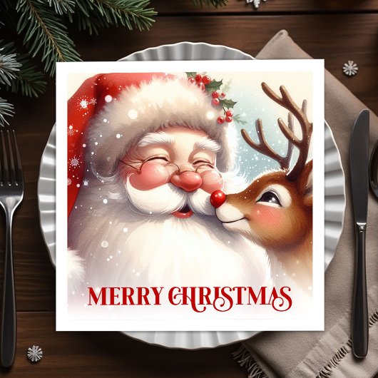 Elegant Santa Rudolph Holiday Table Napkins Servet