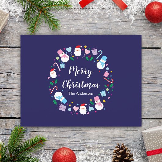 Elegant Santa Snowman Candy Cane Kerstmis Feestdagenkaart