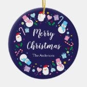 Elegant Santa Snowman Candy Cane Kerstmis Keramisch Ornament (Voorkant)