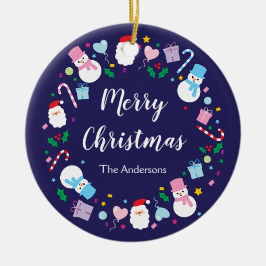 Elegant Santa Snowman Candy Cane Kerstmis Keramisch Ornament (Voorkant)