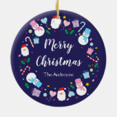 Elegant Santa Snowman Candy Cane Kerstmis Keramisch Ornament (Achterkant)