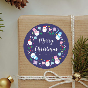 Elegant Santa Snowman Candy Cane Kerstmis Ronde Sticker