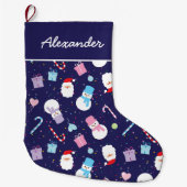 Elegant Santa Snowman Candy Cane-kerstpatroon Grote Kerstsok (Voorkant)