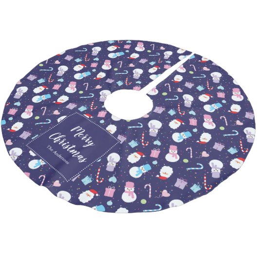 Elegant Santa Snowman Candy Cane-kerstpatroon Kerstboom Rok (Gekanteld)