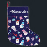 Elegant Santa Snowman Candy Cane-kerstpatroon Kleine Kerstsok<br><div class="desc">Ik wens u en uw familie een warme en luie feestelijke kerst!</div>