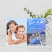 Elegant Santorini Greece Foto Waterverf Save The Date (Staand voorkant)