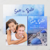 Elegant Santorini Greece Foto Waterverf Save The Date (Voorkant / Achterkant)