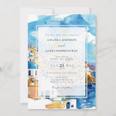 Elegant Santorini Griekenland Bestemming Blauw & W Kaart (Voorkant)