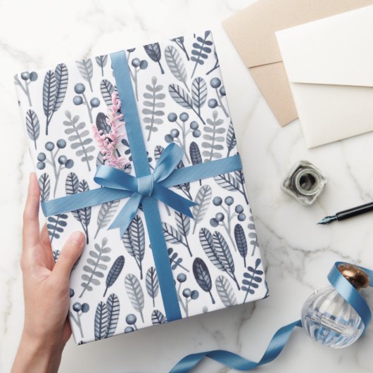 Elegant Sapphire Blue Botanicals Cadeaupapier (Geschenken)