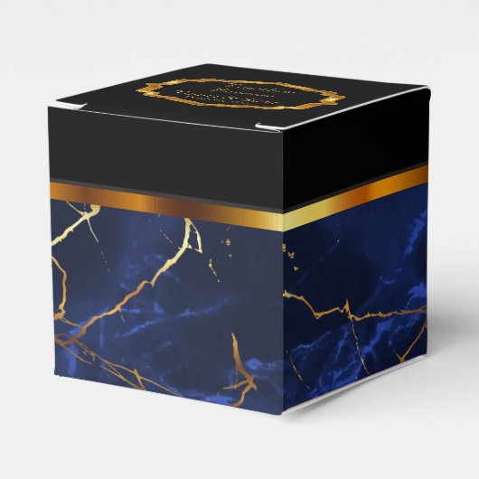 Elegant Sapphire Blue Marble en Gold Favor Box Bedankdoosjes (Voorkant Zijde)
