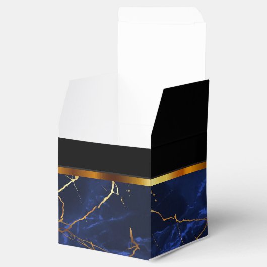 Elegant Sapphire Blue Marble en Gold Favor Box Bedankdoosjes (Geopend)