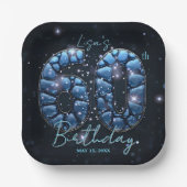 Elegant Sapphire Blue Stone Mosaic 60th Birthday Papieren Bordje (Voorkant)