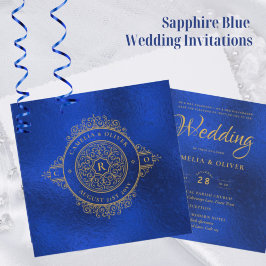 Elegant Sapphire Blue  Vintage WEDDING Kaart