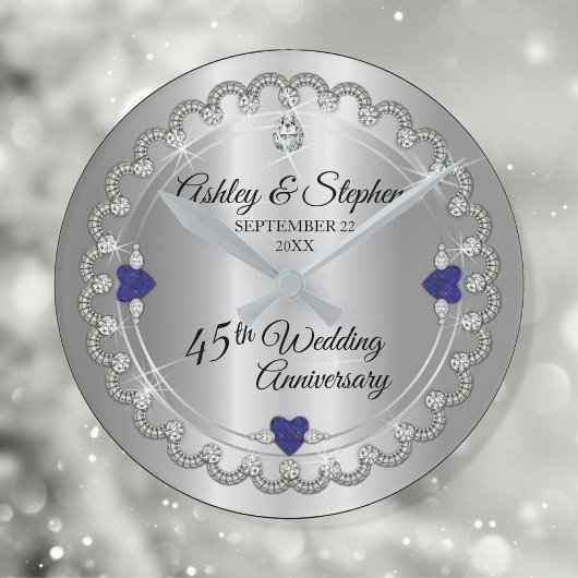 Elegant Sapphire Diamonds 45th Wedding Jubileum Ronde Klok