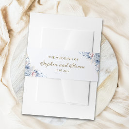 Elegant Sapphire & Ivory Floral Wedding Invite Uitnodigingen Wikkel