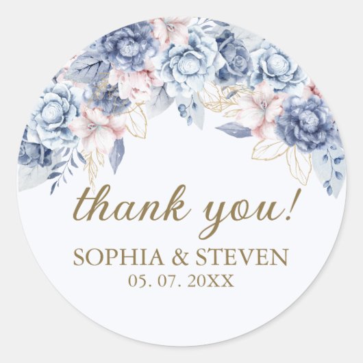 Elegant Sapphire & Ivory Floral Wedding  Ronde Sticker (Voorkant)