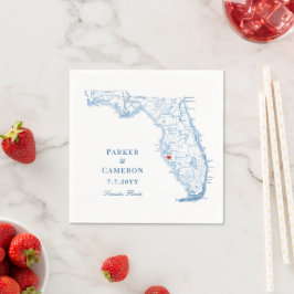 Elegant Sarasota Florida Kaart Bruiloft Servet