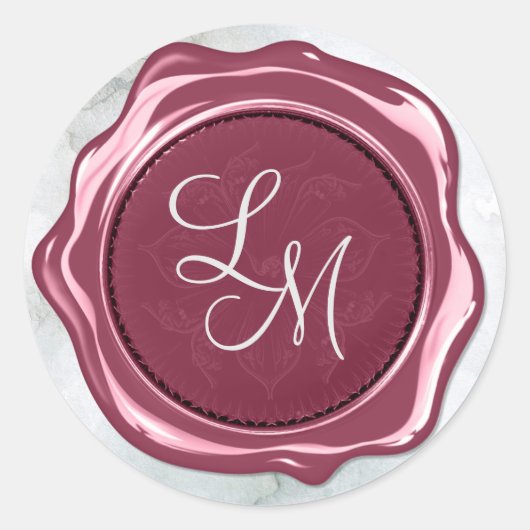 Elegant Satijn Donker Blush Monogram Wax Seal Ronde Sticker (Voorkant)