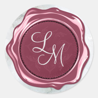 Elegant Satijn Donker Blush Monogram Wax Seal Ronde Sticker