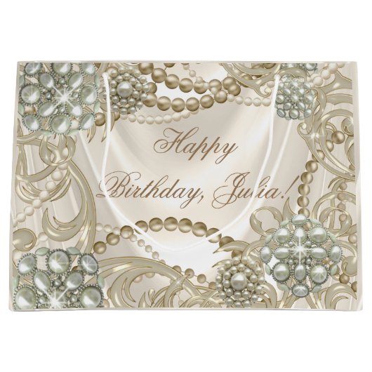 Elegant satijn parel ivoor groot cadeauzakje (Voorkant)