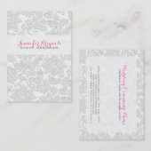 Elegant Satijn Wit Bloemen Damasks Embossed Effect Visitekaartje (Voorkant / Achterkant)