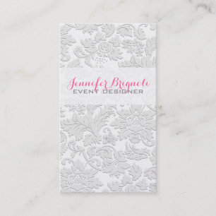 Elegant Satijn Wit Bloemen Damasks Embossed Effect Visitekaartje