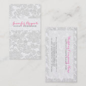 Elegant Satijn Wit Bloemen Damasks Embossed Effect Visitekaartje (Voorkant / Achterkant)