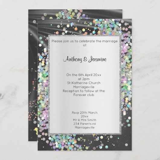 ELEGANT SATIN PAARS HOLOGRAFISCH PASTEL KAART (Voorkant / Achterkant)