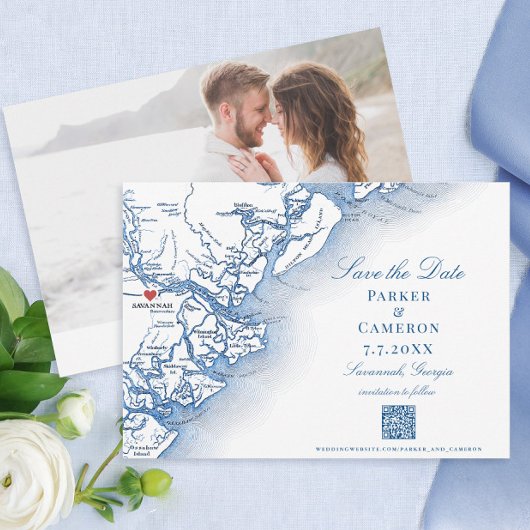 Elegant Savannah Georgia Kaart Navy Bruiloft