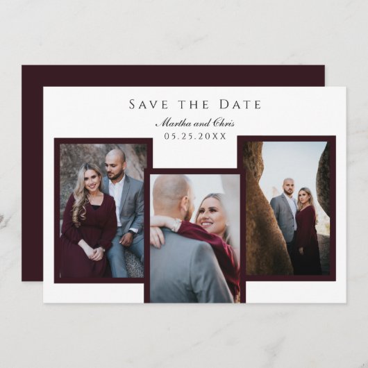 Elegant Save the Date 3 Fotocollage Rood Chic (Voorkant / Achterkant)