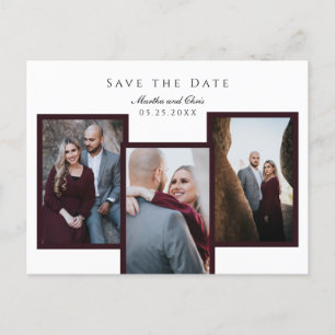 Elegant Save the Date 3 Fotocollage Rood Chic Aankondigingskaart